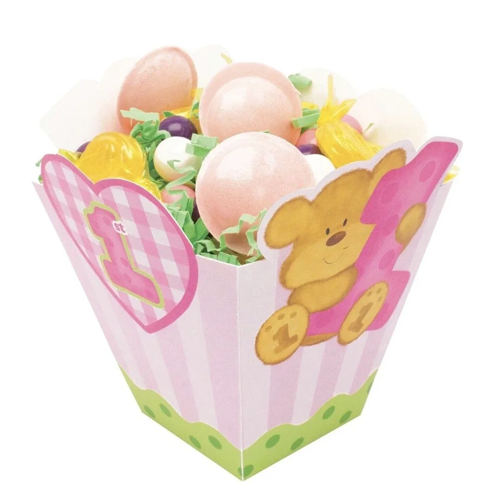 8 Creative Converting 8 Count Party Favor Treat Boxes, Bears 1st Birthday, Pink‎